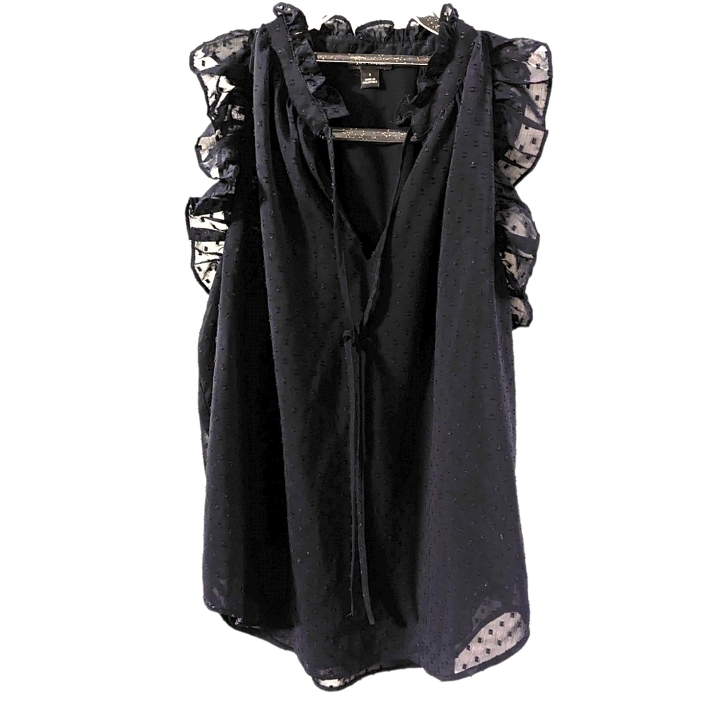 Ann Taylor Ruffle Yoke Tie Neck Top Sz S